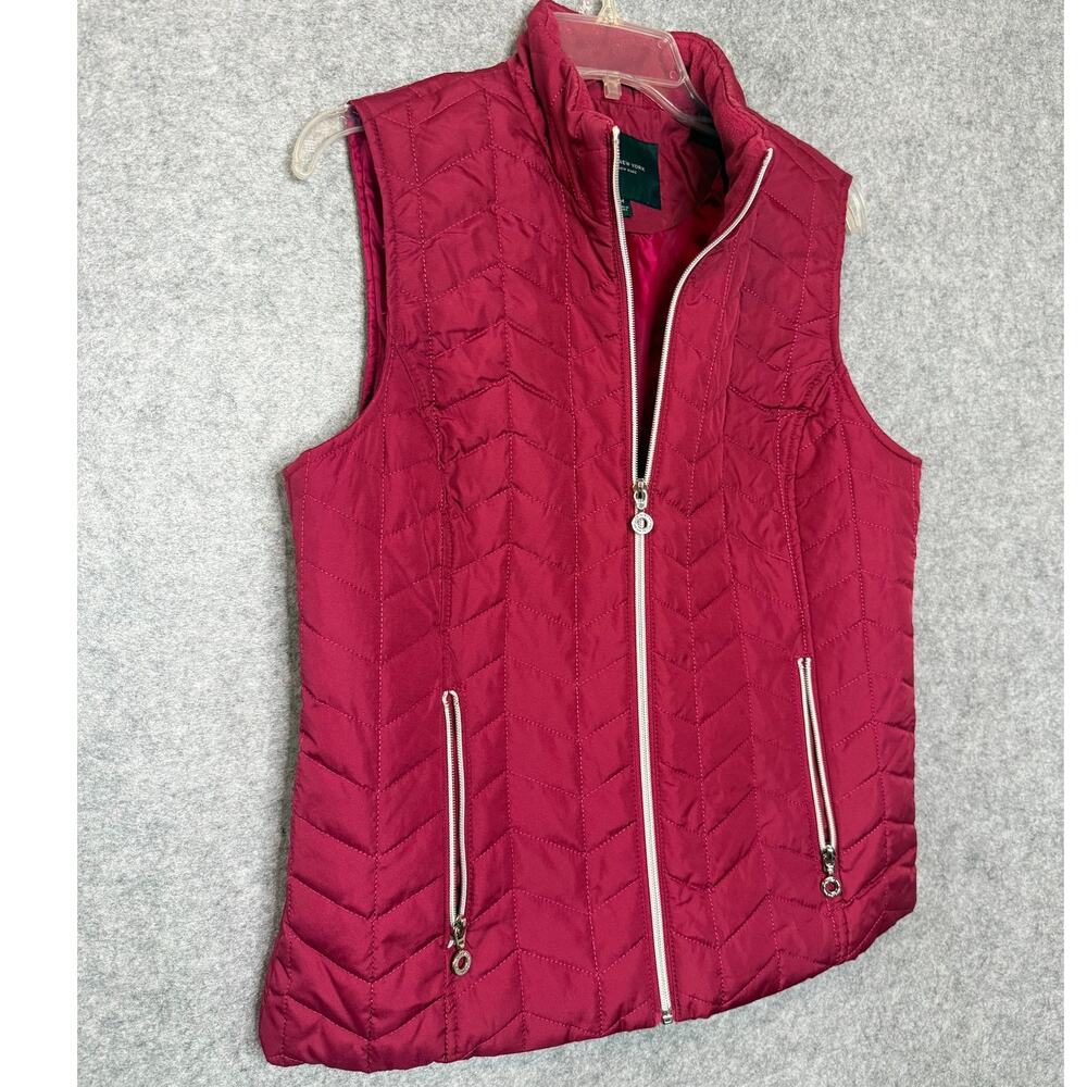 Marc New York Andrew Marc Womens M Quilted Vest Raspberry Burgundy Zip Puffer